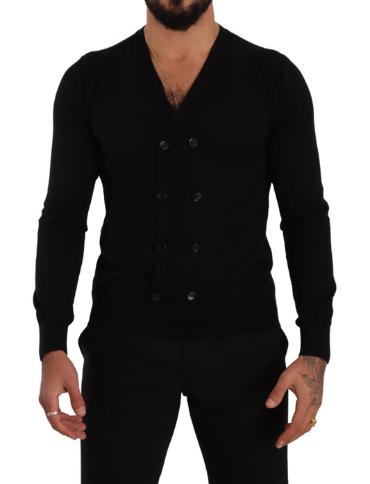 Dolce & Gabbana Elegant V-Neck Black Cashmere Cardigan IT46 / S