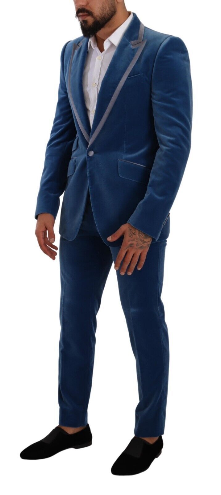 Dolce & Gabbana Elegant Velvet Blue Slim Fit Suit IT48 / M