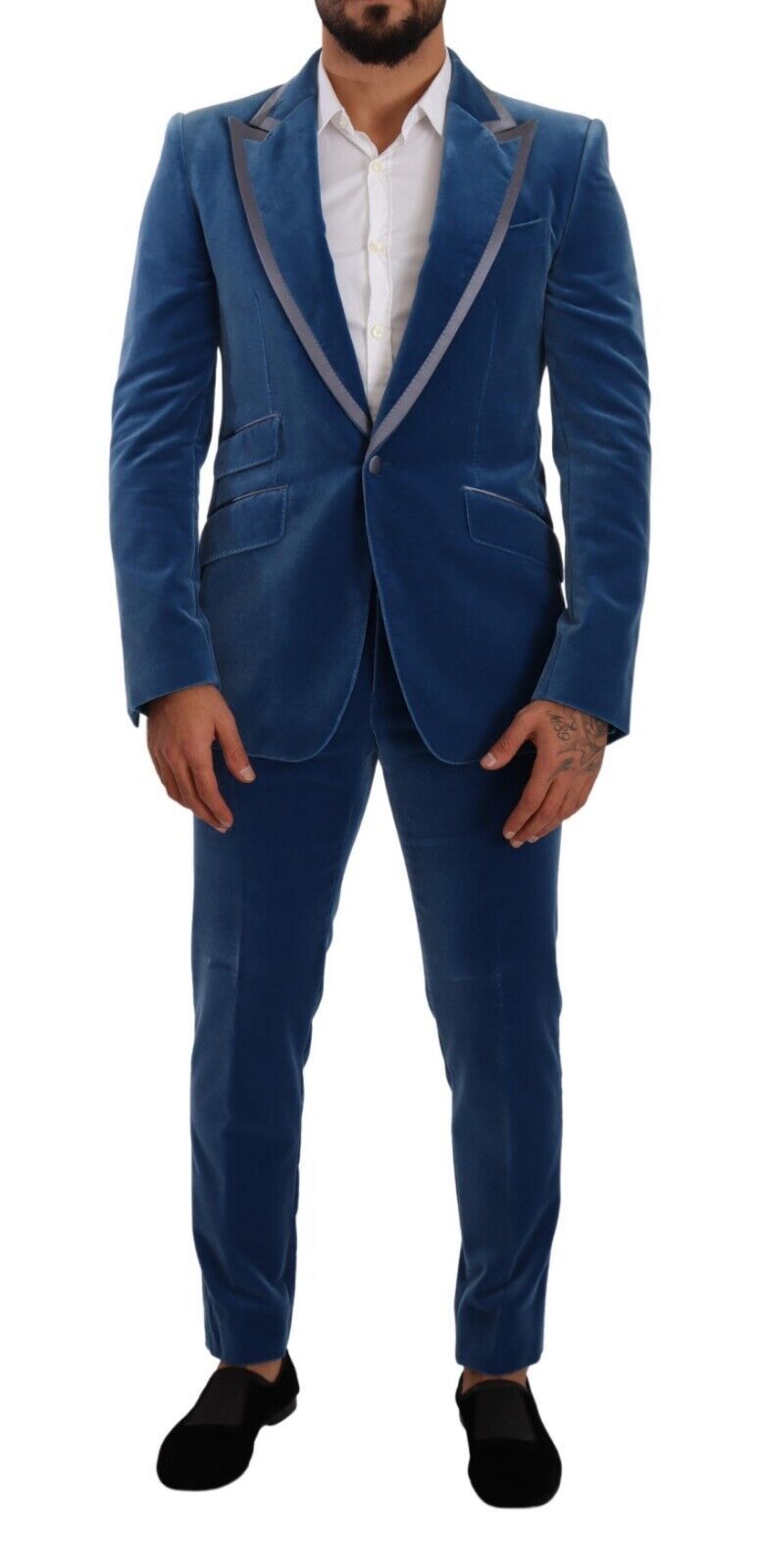 Dolce & Gabbana Elegant Velvet Blue Slim Fit Suit IT48 / M