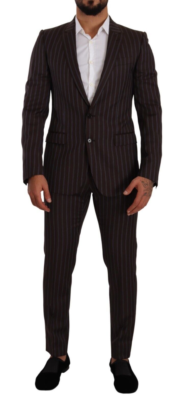 Dolce & Gabbana Elegant Maroon Striped Slim Fit Suit IT48 / M