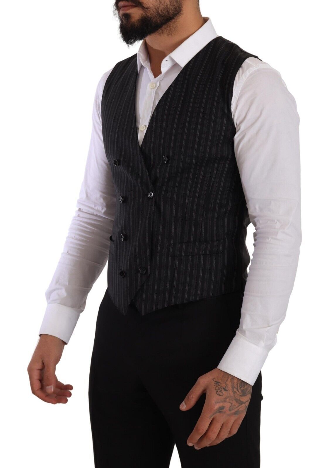 Dolce & Gabbana Elegant Striped Double-Breasted Dress Vest IT48 / M