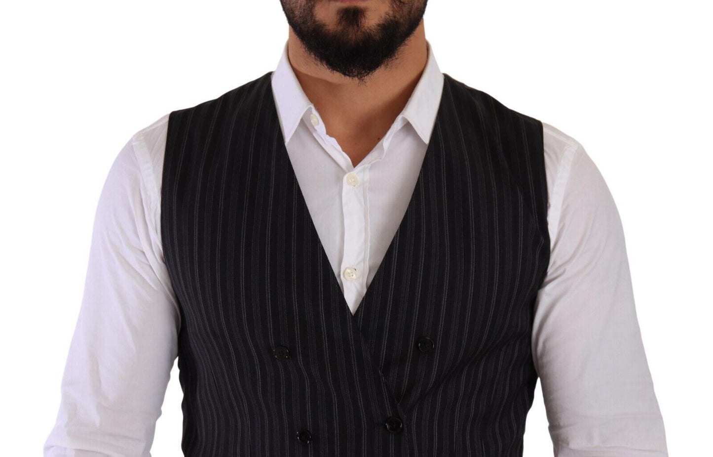 Dolce & Gabbana Elegant Striped Double-Breasted Dress Vest IT48 / M