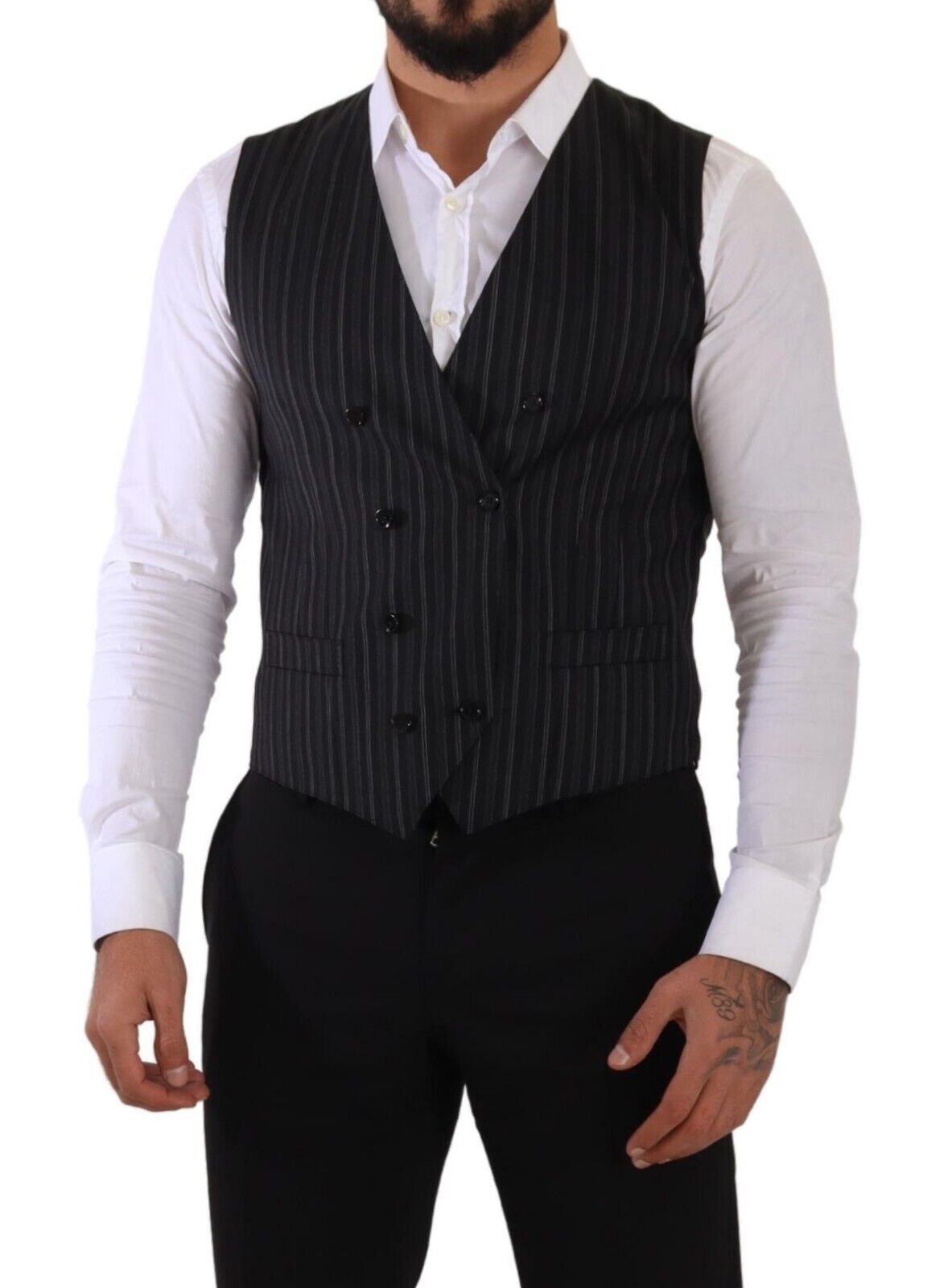 Dolce & Gabbana Elegant Striped Double-Breasted Dress Vest IT48 / M