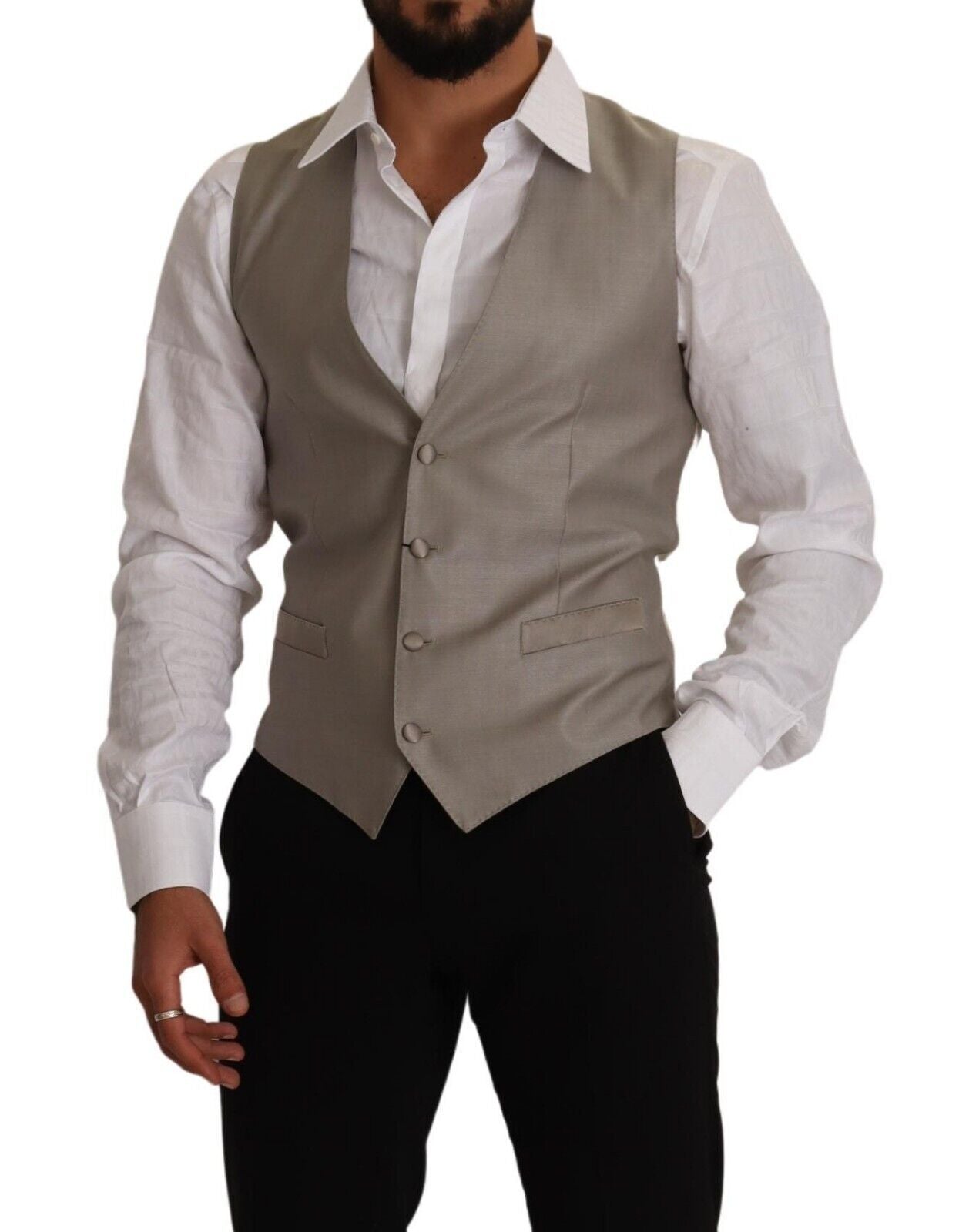 Dolce & Gabbana Elegant Single Breasted Dress Vest in Beige IT48 / M