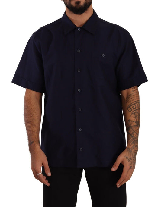 Dolce & Gabbana Elegant Navy Blue Button-Down Casual Shirt IT40 | M