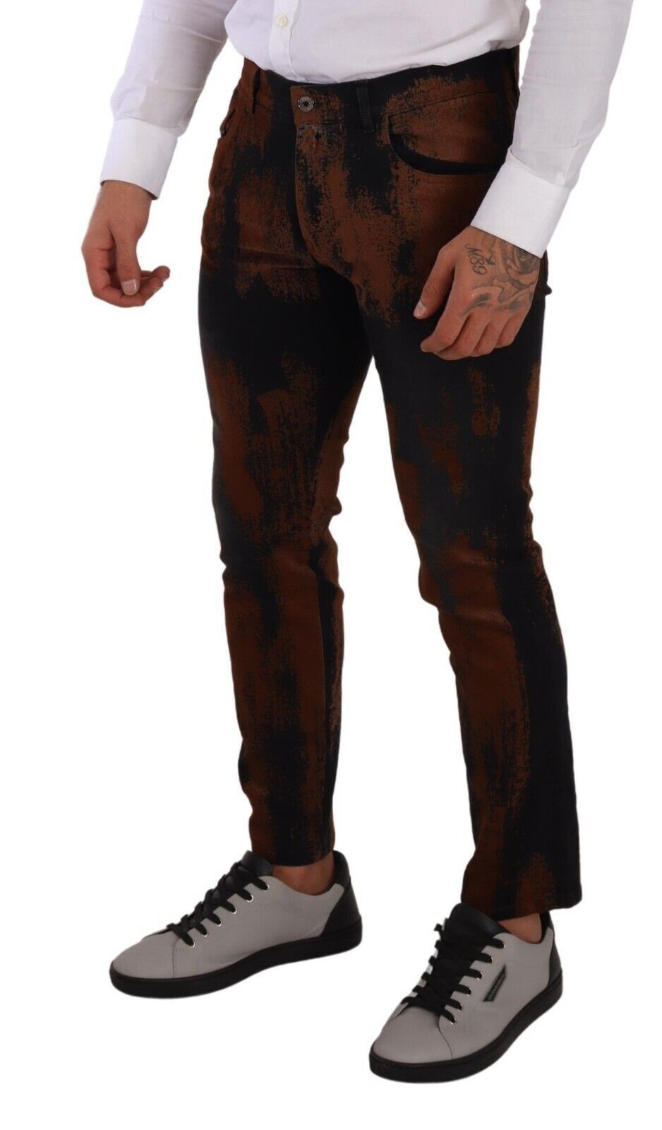 Dolce & Gabbana Chic Black Brown Tie-Dye Slim Fit Jeans IT48 / M