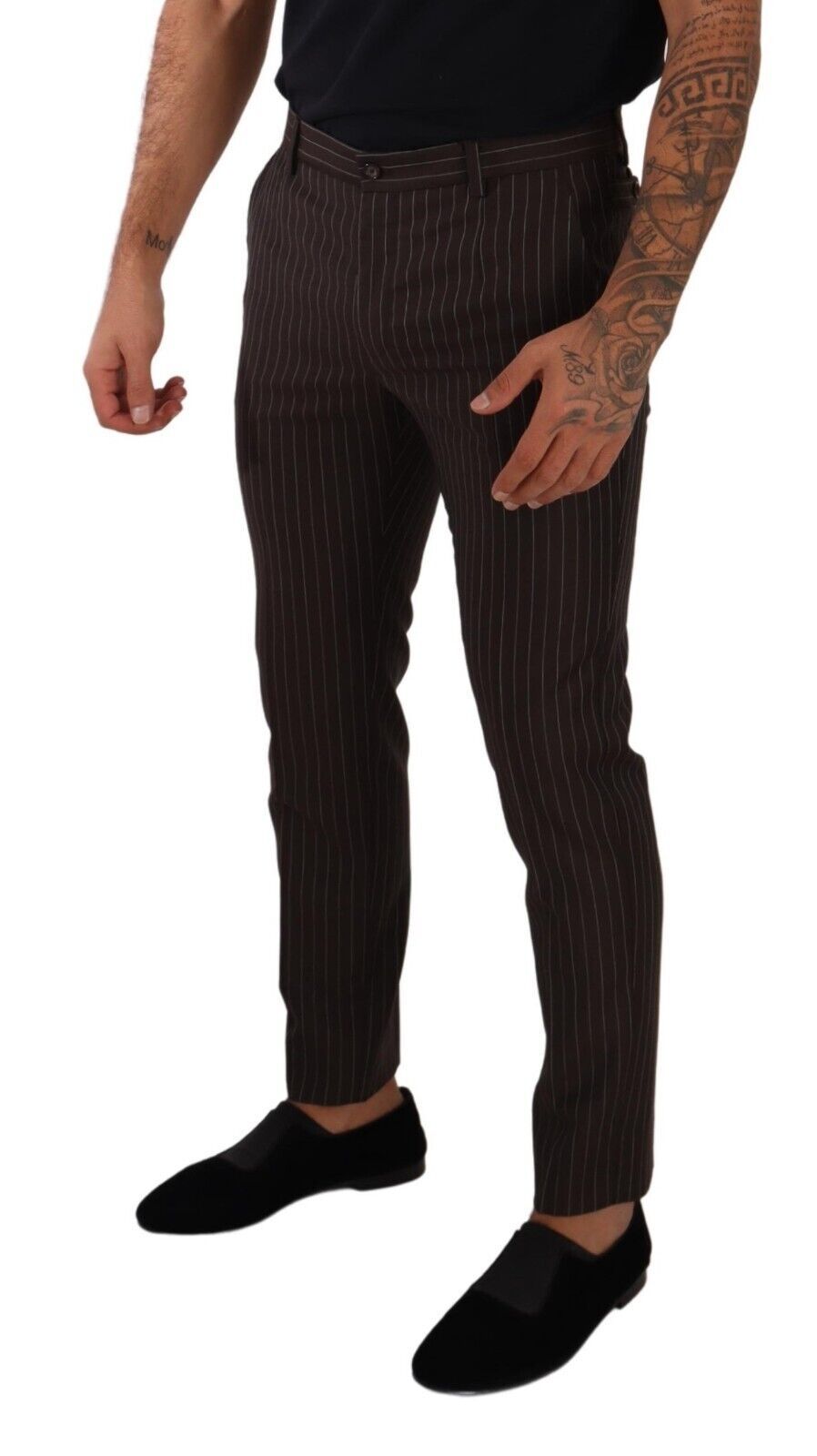 Dolce & Gabbana Elegant Brown Striped Woolen Men's Trousers IT48 / M