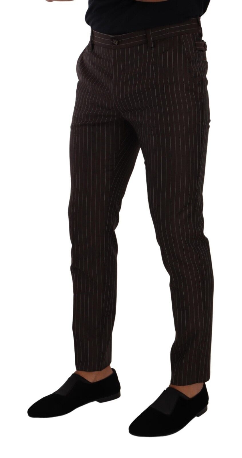 Dolce & Gabbana Elegant Brown Striped Woolen Men's Trousers IT48 / M