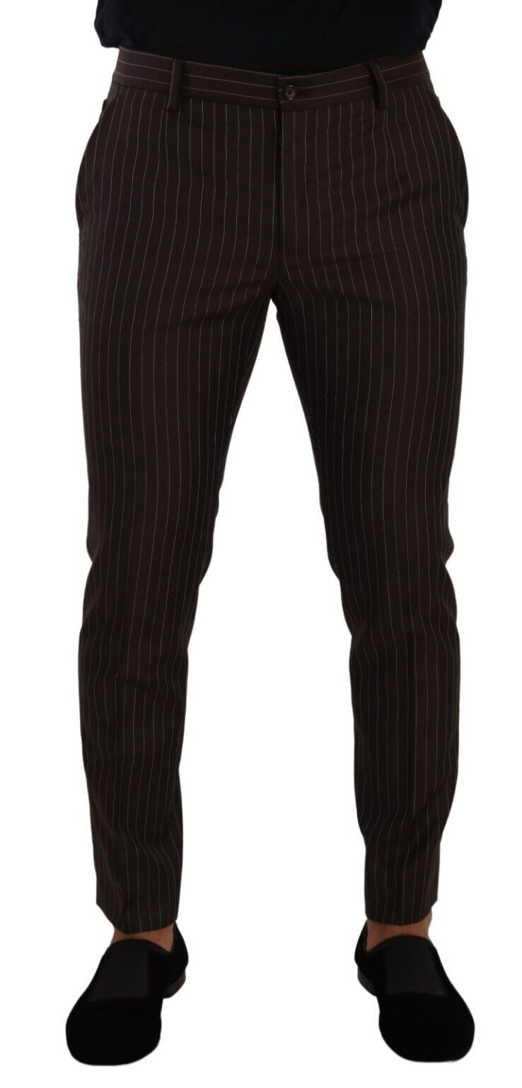 Dolce & Gabbana Elegant Brown Striped Woolen Men's Trousers IT48 / M