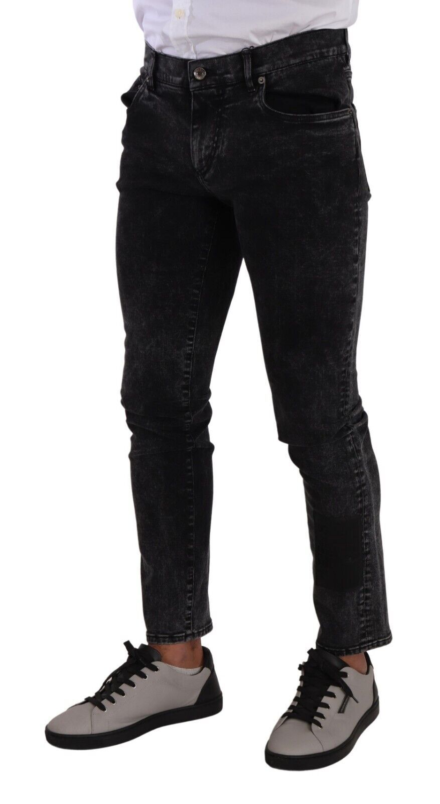 Dolce & Gabbana Sleek Slim-Fit Designer Jeans in Black Gray IT48 / M