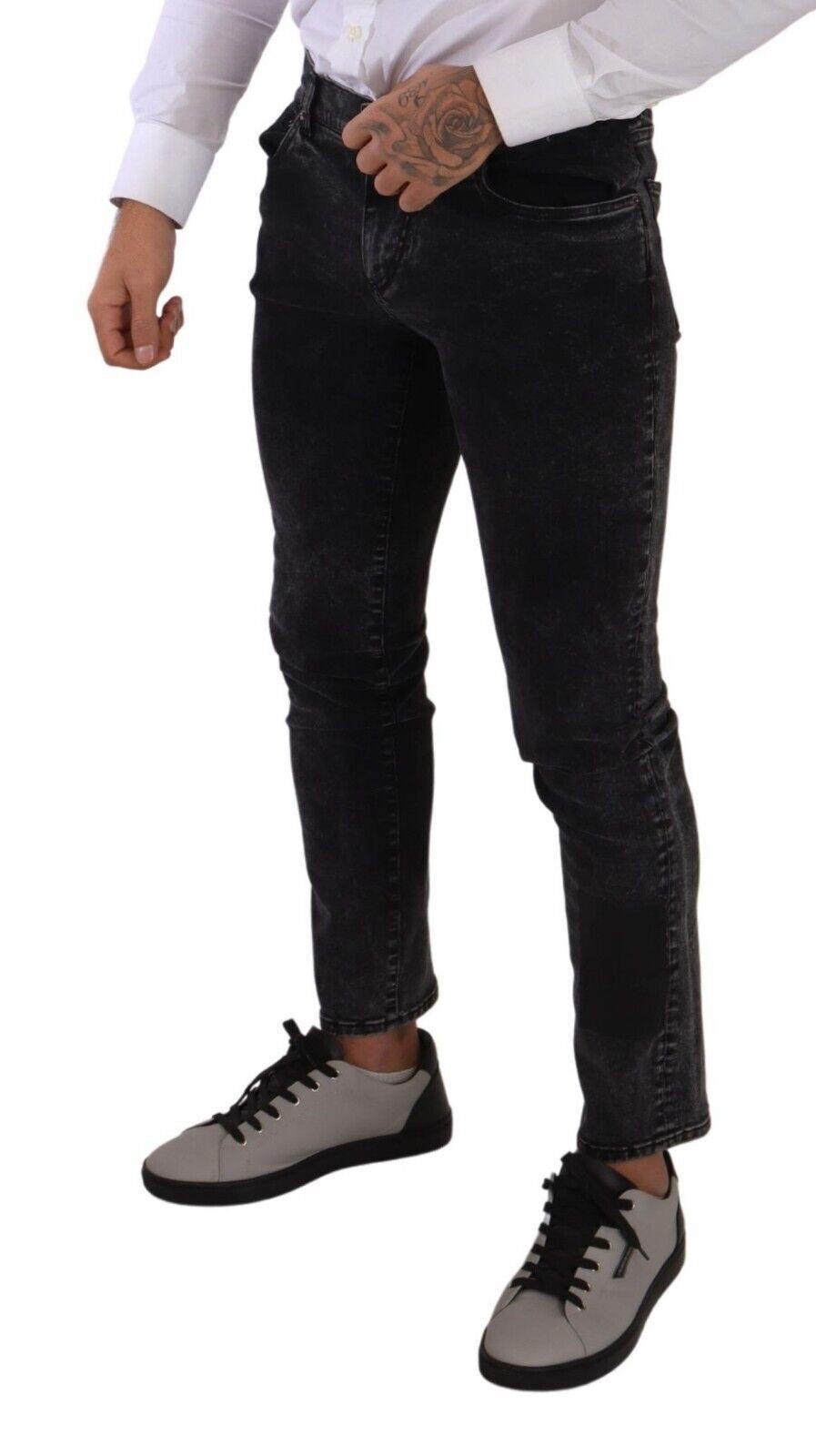 Dolce & Gabbana Sleek Slim-Fit Designer Jeans in Black Gray IT48 / M