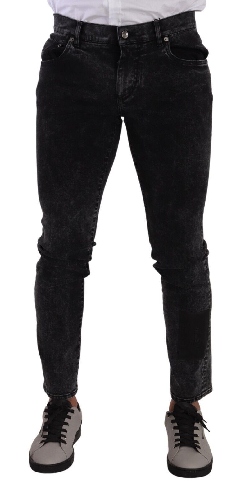 Dolce & Gabbana Sleek Slim-Fit Designer Jeans in Black Gray IT48 / M