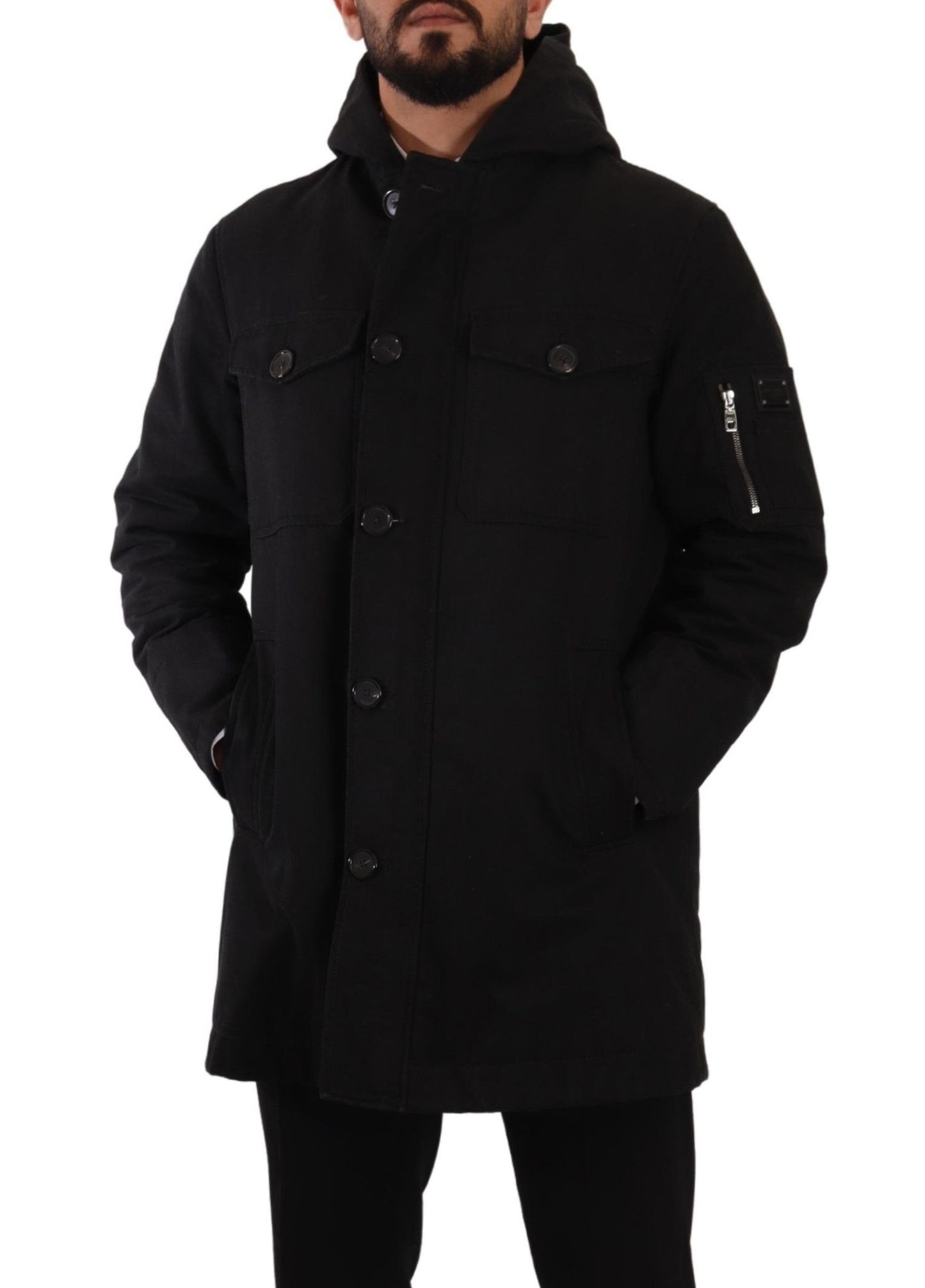 Dolce & Gabbana Elegant Black Parka Hooded Jacket IT46 / S