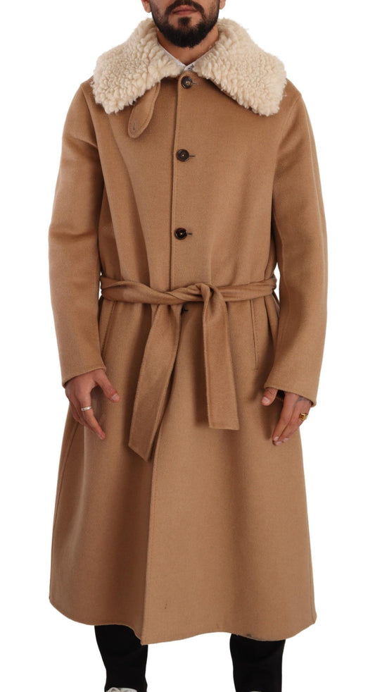 Dolce & Gabbana Opulent Beige Shearling-Collar  Overcoat IT48 / M