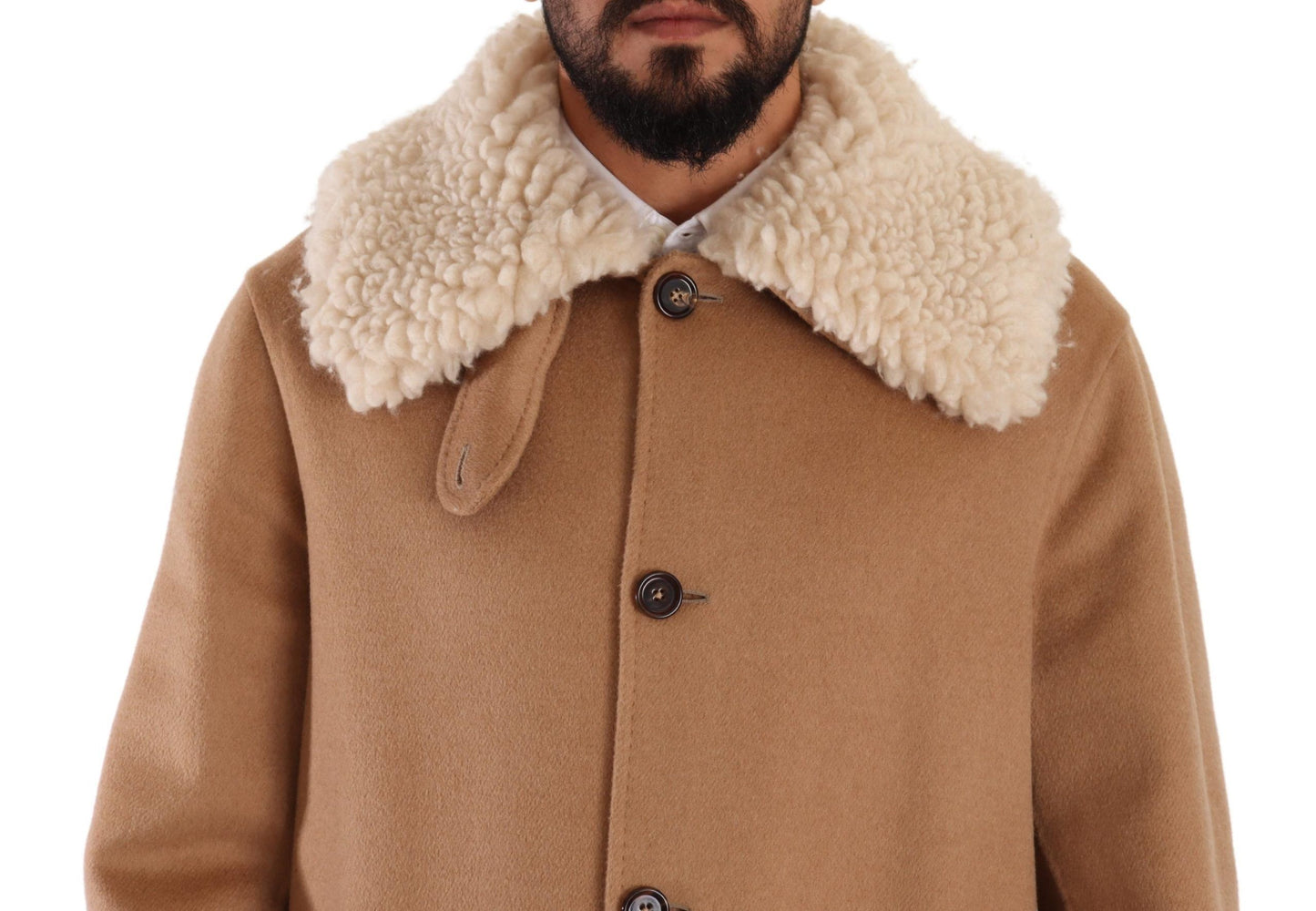 Dolce & Gabbana Opulent Beige Shearling-Collar  Overcoat IT48 / M