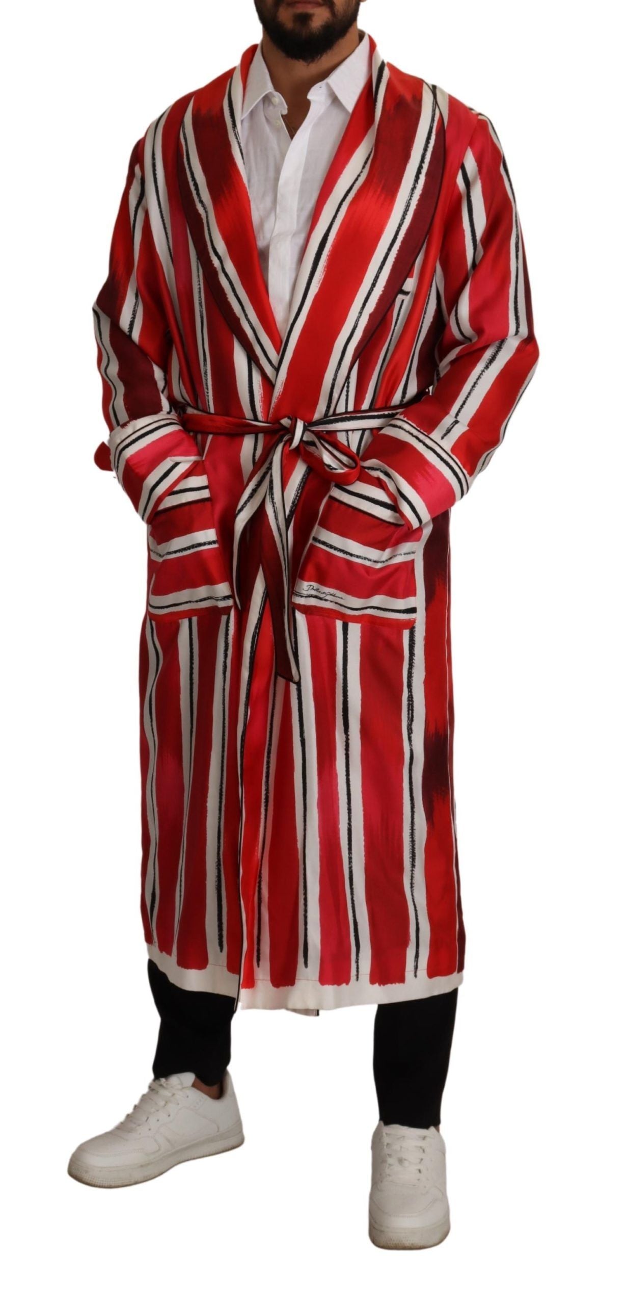 Dolce & Gabbana Chic Striped Silk Sleepwear Robe IT46 / S