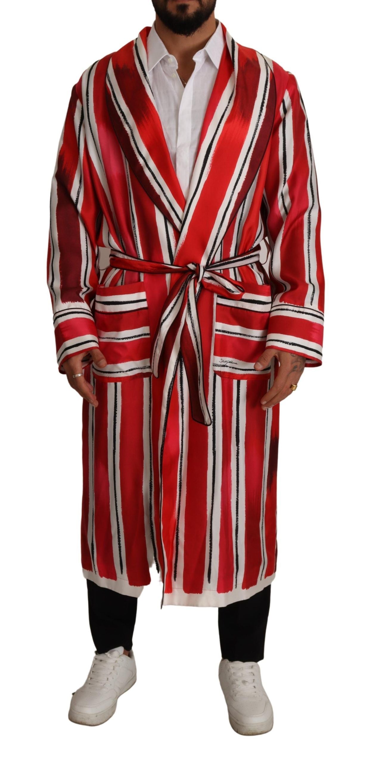 Dolce & Gabbana Chic Striped Silk Sleepwear Robe IT46 / S