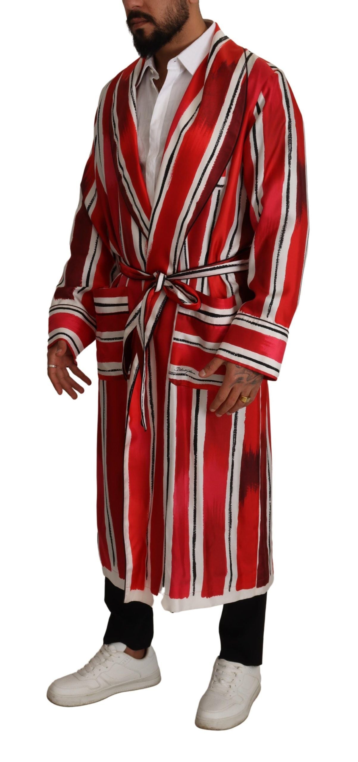 Dolce & Gabbana Chic Striped Silk Sleepwear Robe IT46 / S