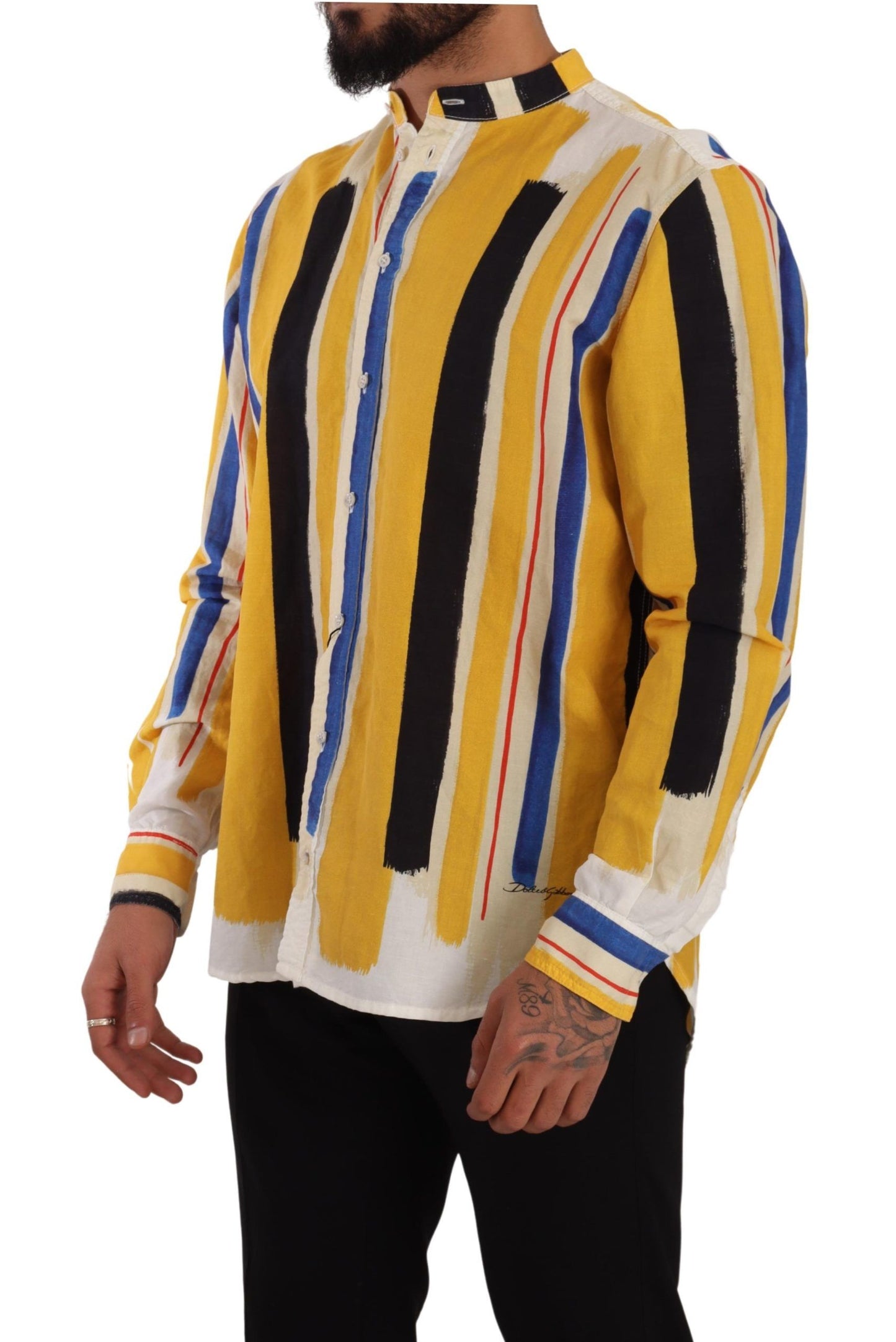 Dolce & Gabbana Elegant Yellow Striped Henley Shirt IT40 | M