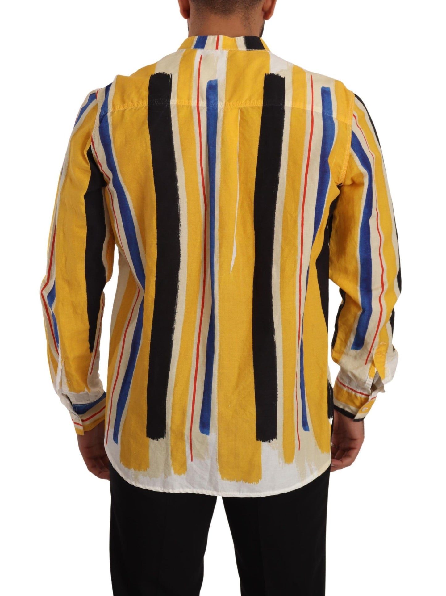 Dolce & Gabbana Elegant Yellow Striped Henley Shirt IT40 | M