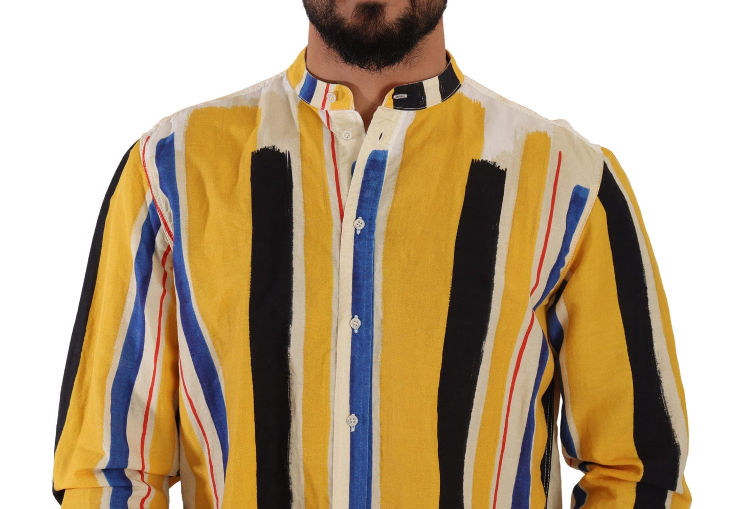 Dolce & Gabbana Elegant Yellow Striped Henley Shirt IT40 | M