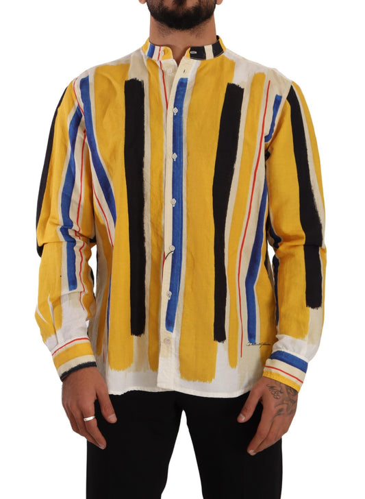 Dolce & Gabbana Elegant Yellow Striped Henley Shirt IT40 | M