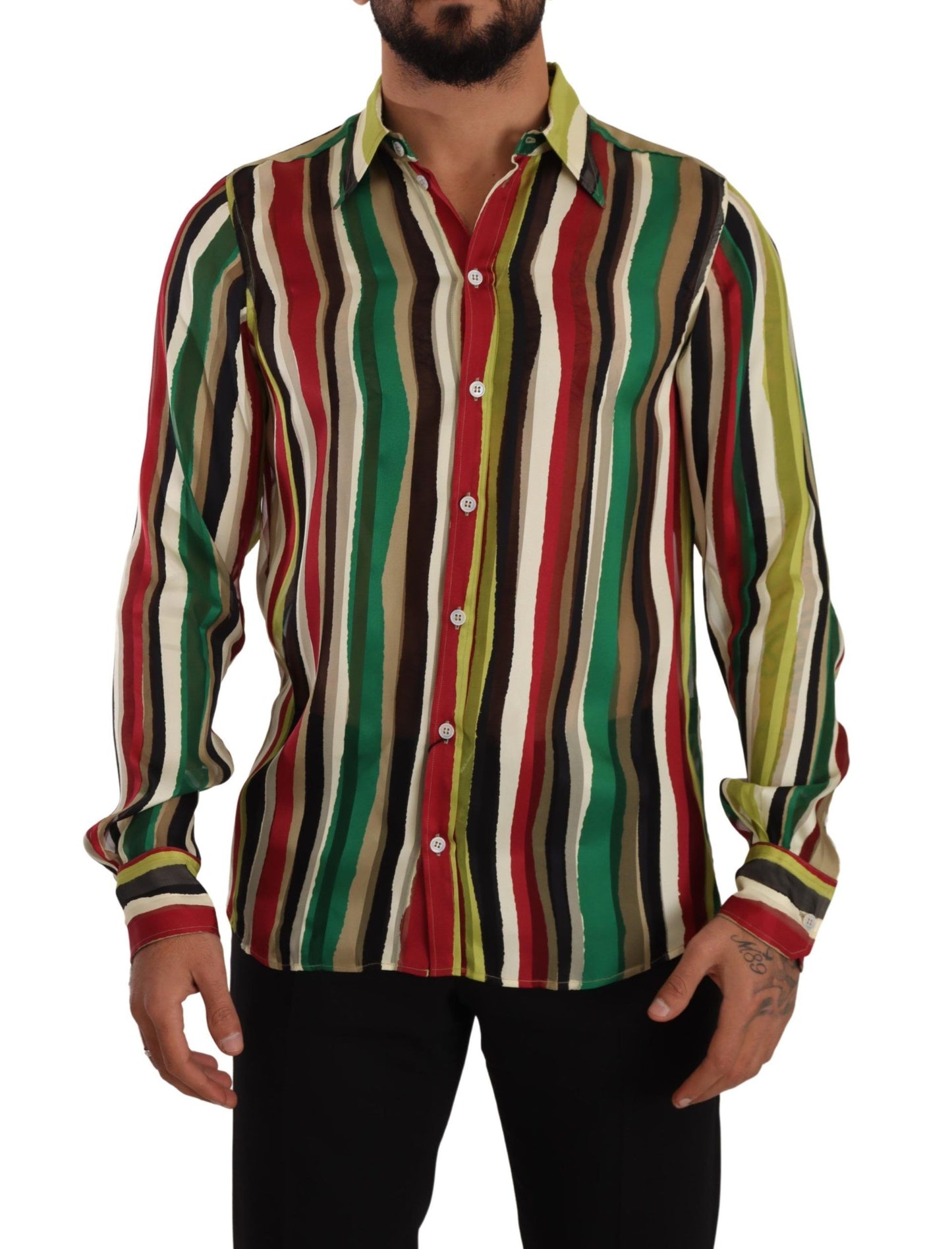 Dolce & Gabbana Elegant Multicolor Striped Silk Blend Shirt IT39 / S