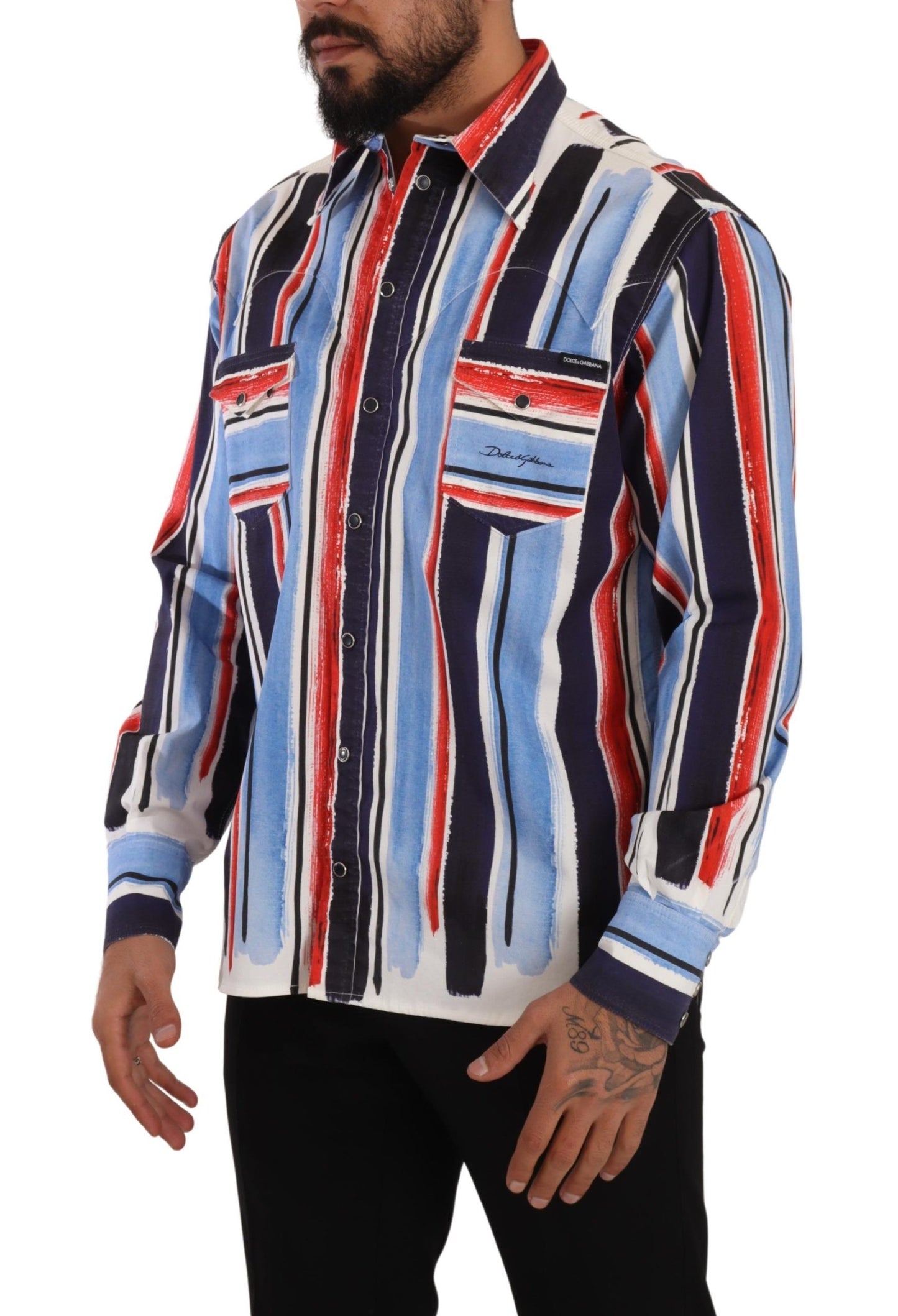 Dolce & Gabbana Elegant Striped Cotton Shirt with Pockets IT40 | M