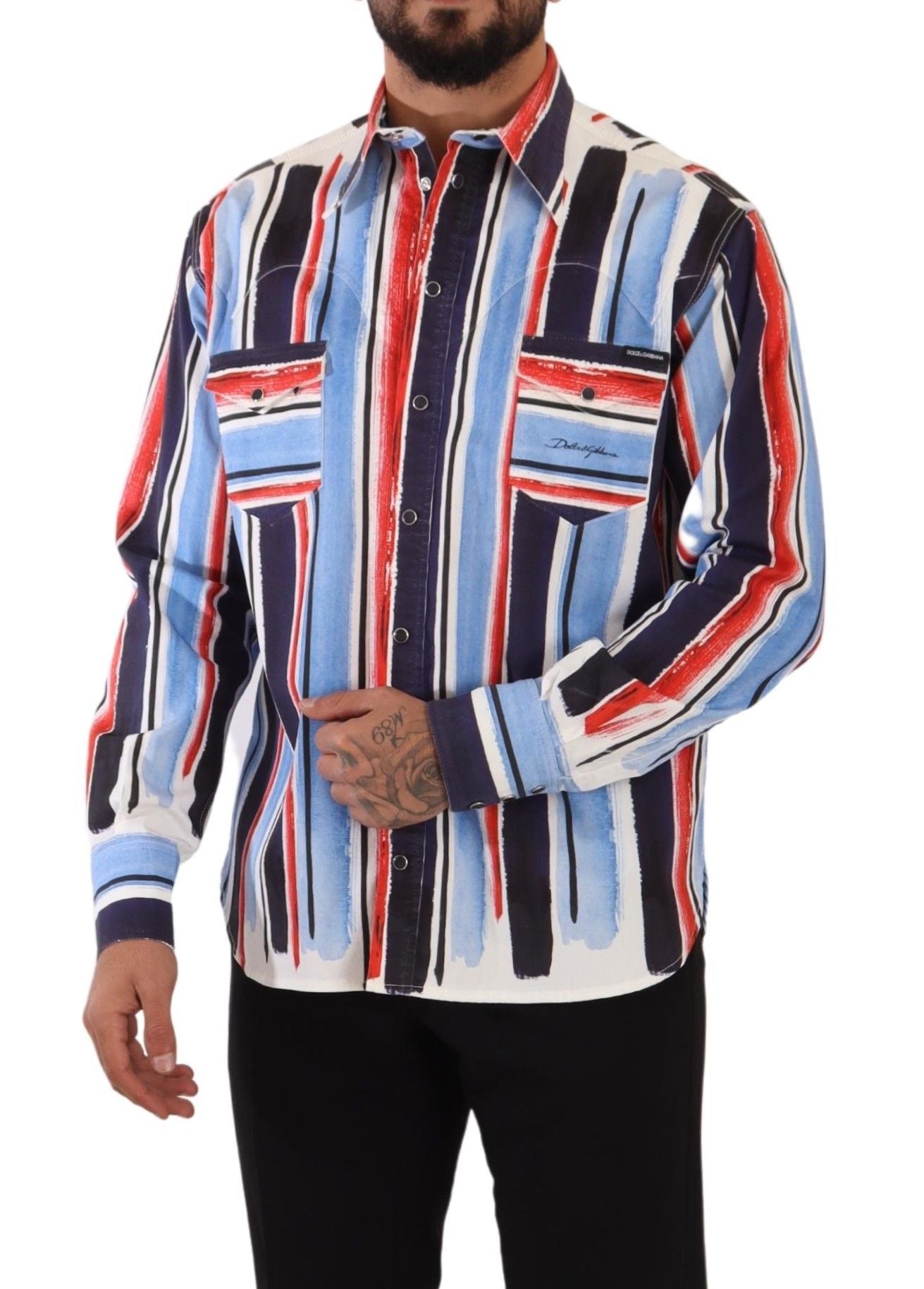 Dolce & Gabbana Elegant Striped Cotton Shirt with Pockets IT40 | M