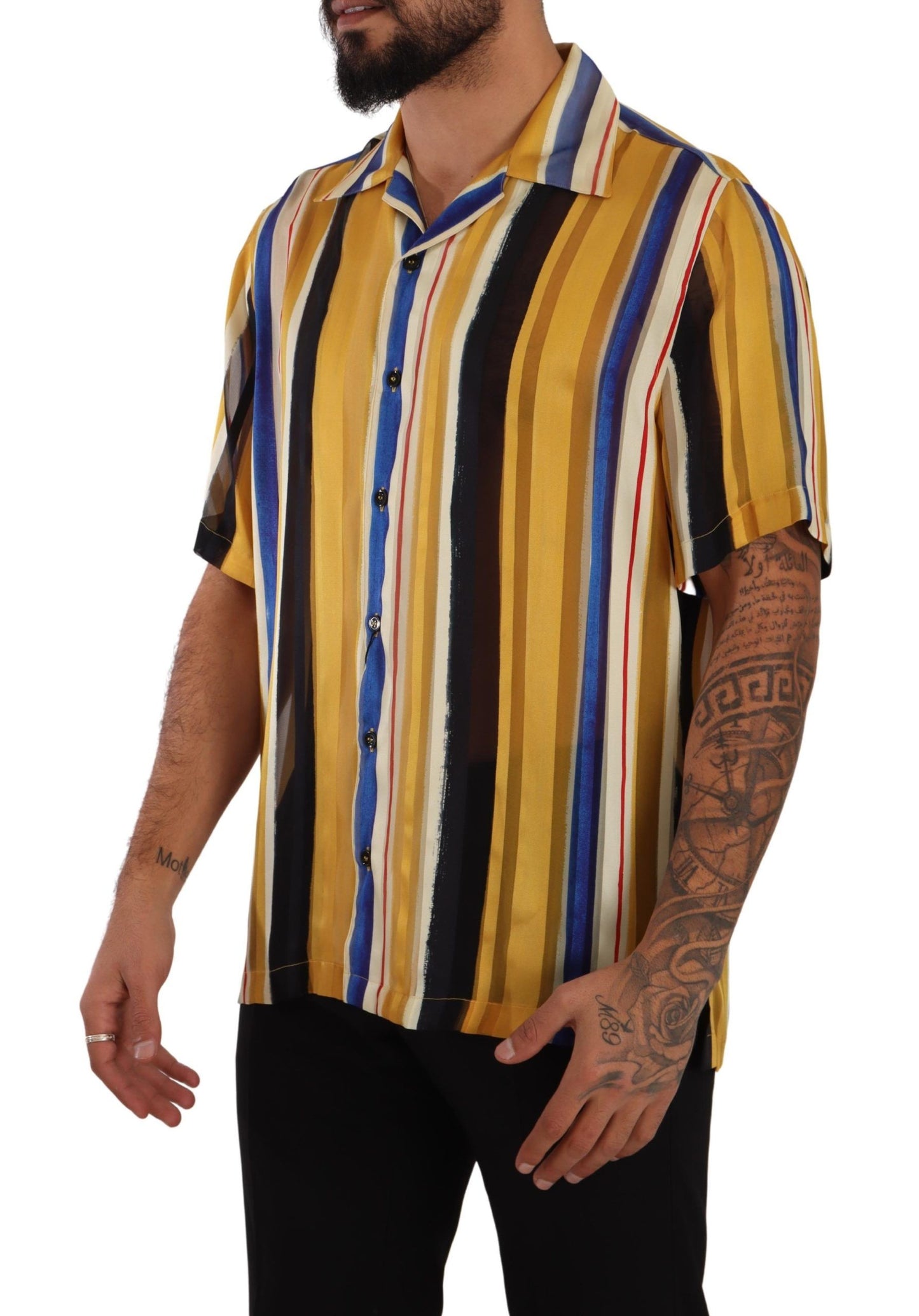 Dolce & Gabbana Yellow Striped Silk-Blend Men's Shirt IT40 | M