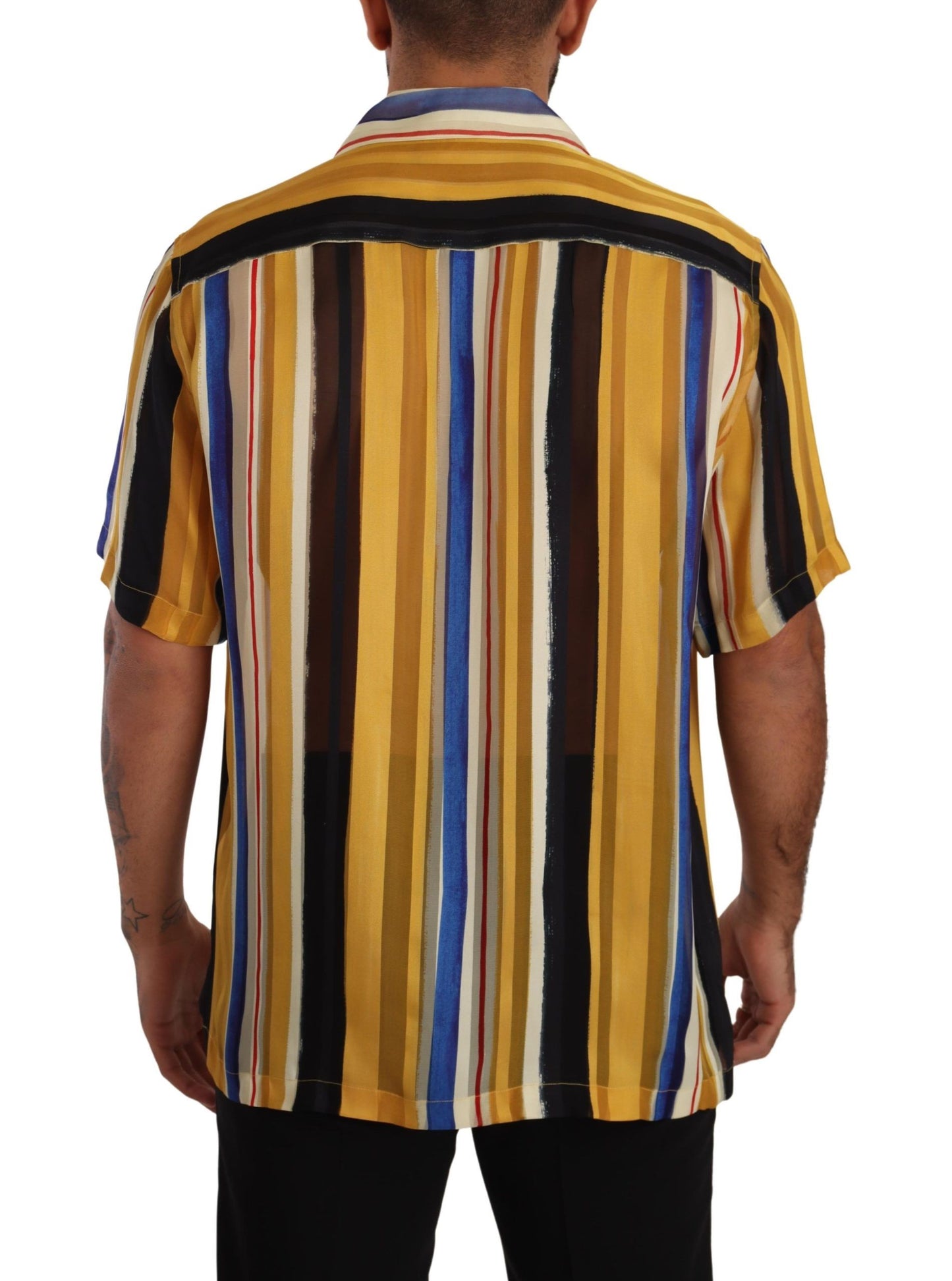 Dolce & Gabbana Yellow Striped Silk-Blend Men's Shirt IT40 | M