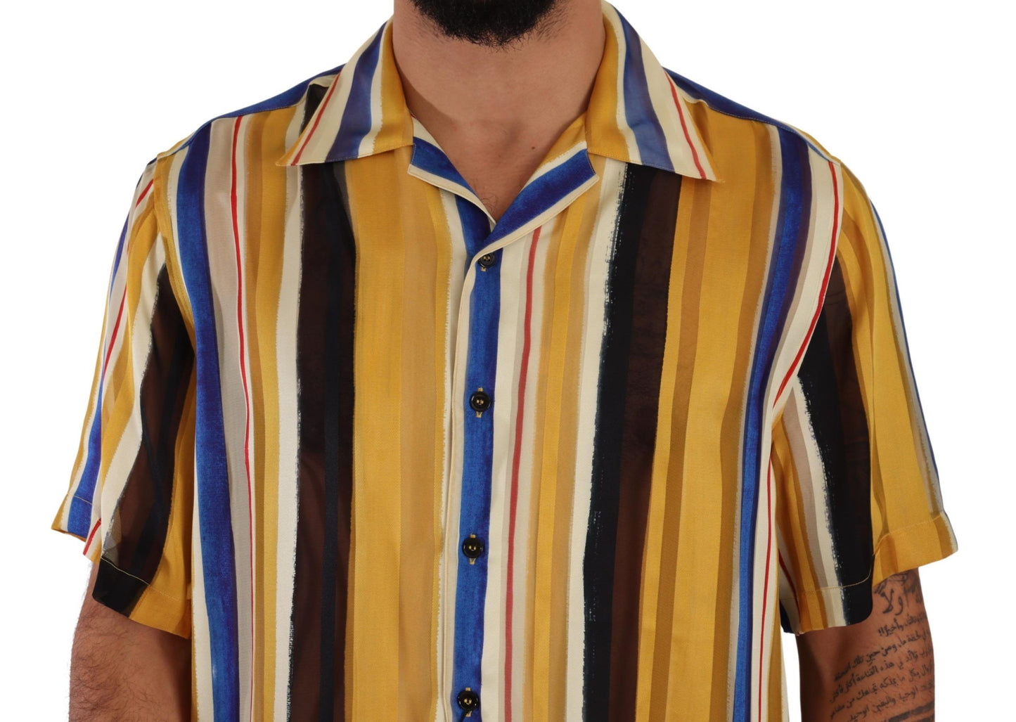 Dolce & Gabbana Yellow Striped Silk-Blend Men's Shirt IT40 | M