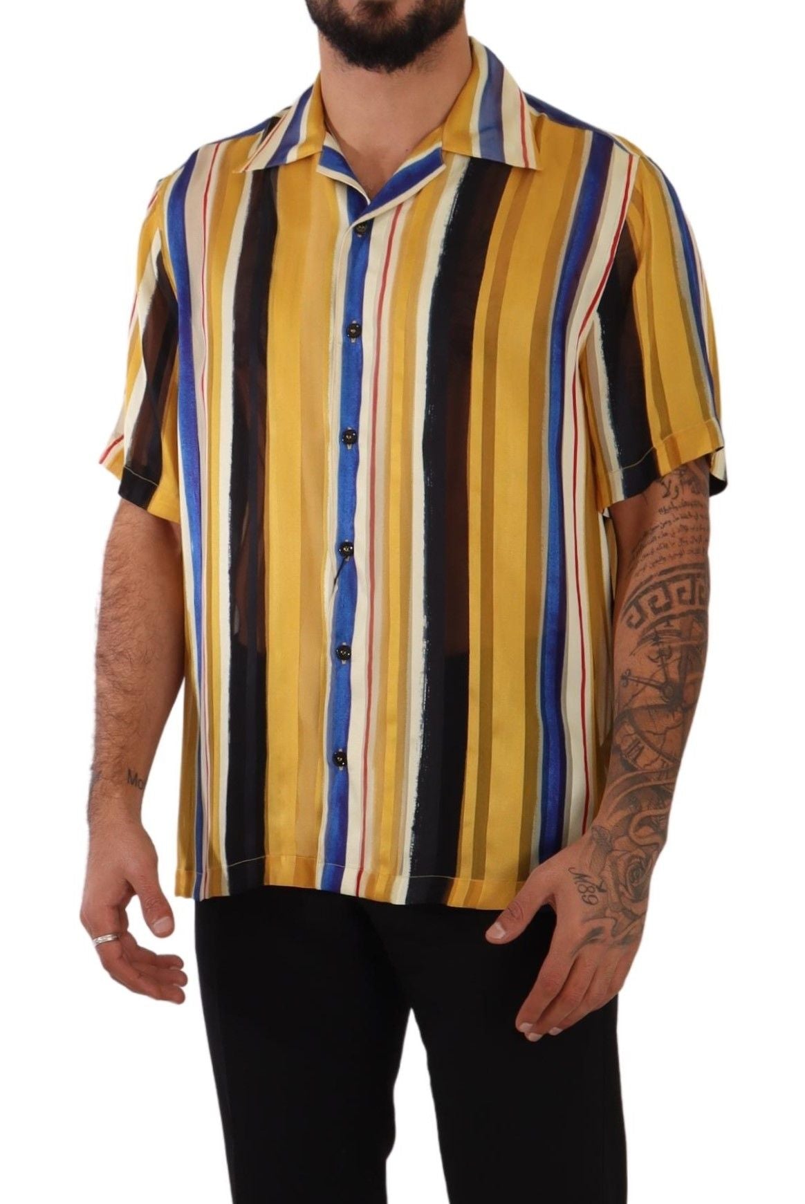 Dolce & Gabbana Yellow Striped Silk-Blend Men's Shirt IT40 | M