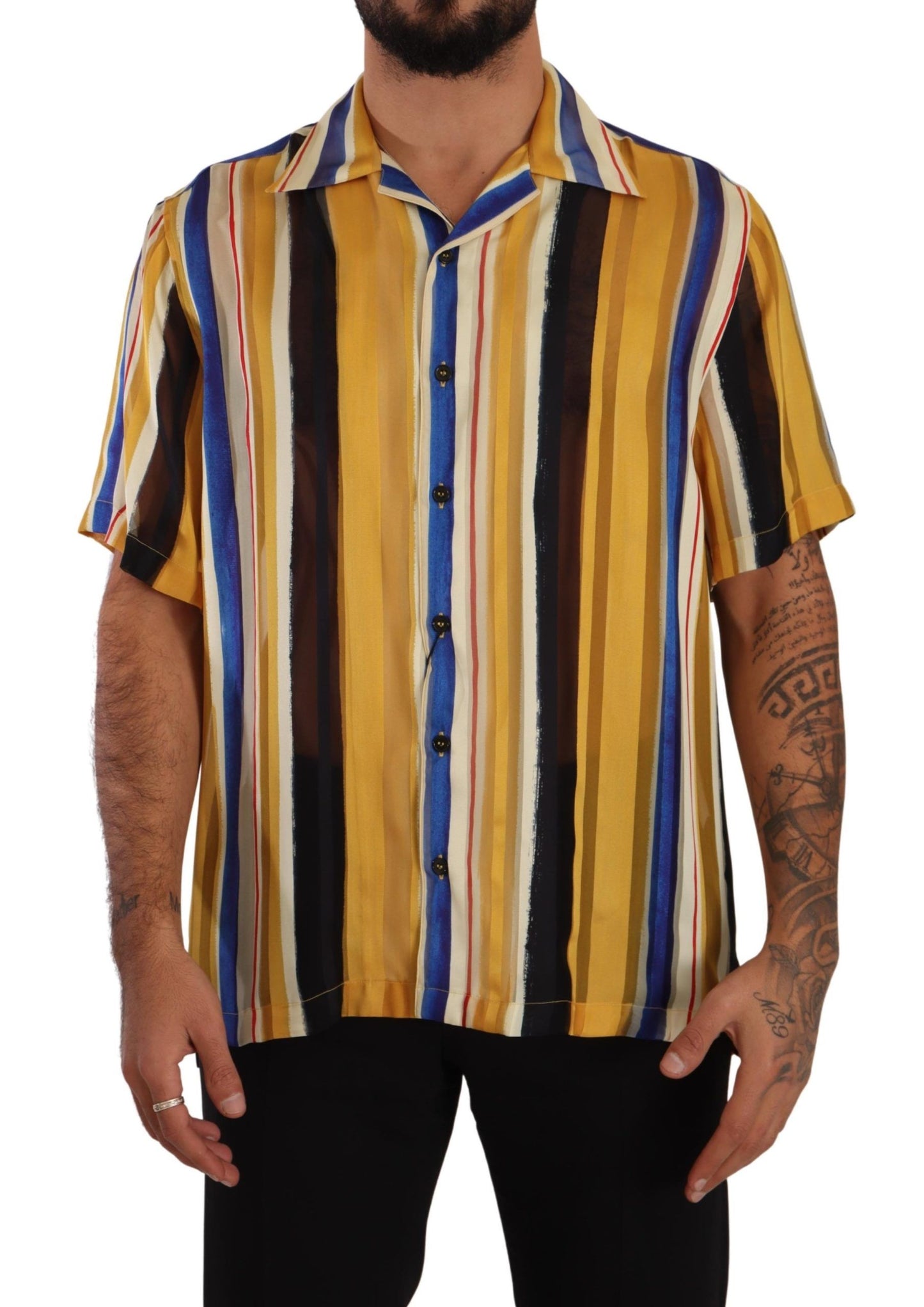 Dolce & Gabbana Yellow Striped Silk-Blend Men's Shirt IT40 | M