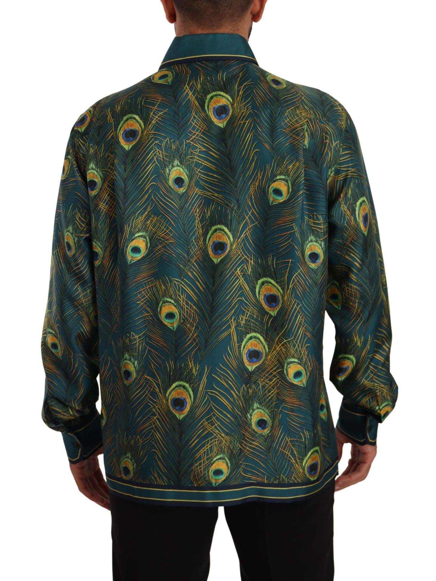 Dolce & Gabbana Peacock Feather Print Silk Shirt IT40 | M