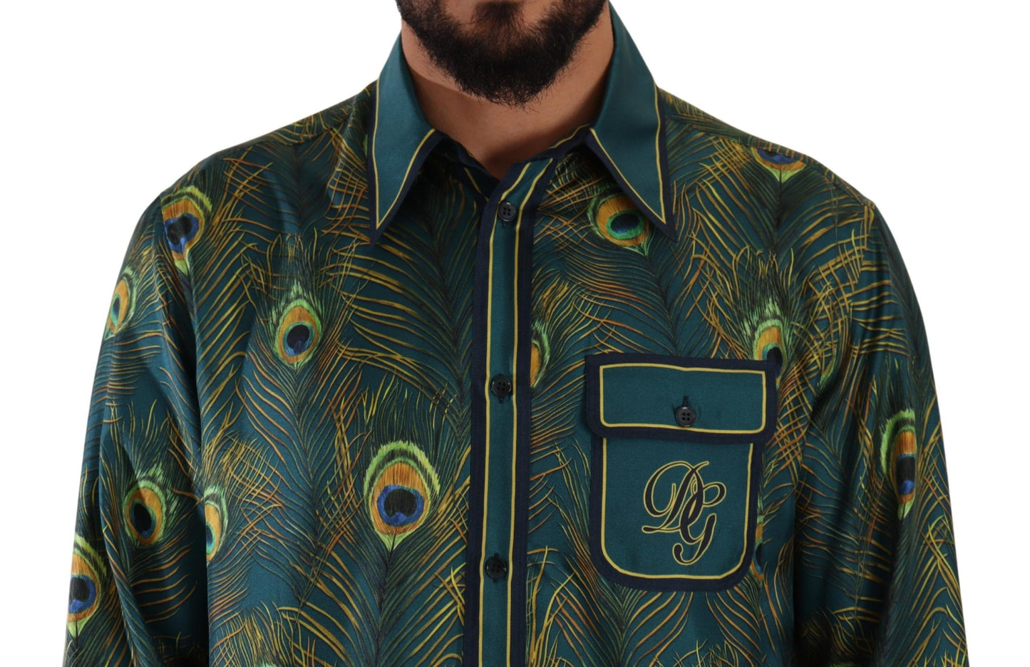 Dolce & Gabbana Peacock Feather Print Silk Shirt IT40 | M