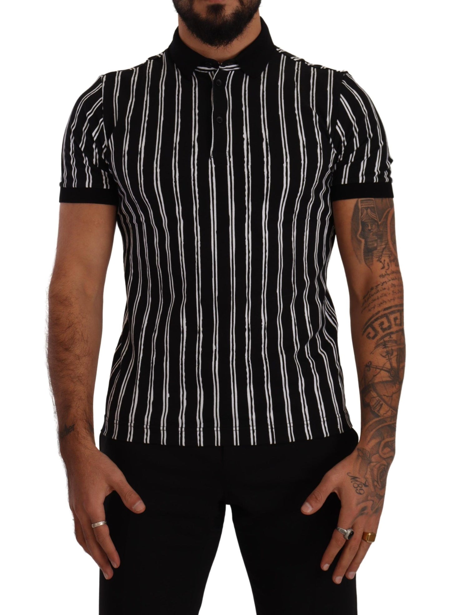 Dolce & Gabbana Elegant Striped Polo T-Shirt in Black IT44 / XS