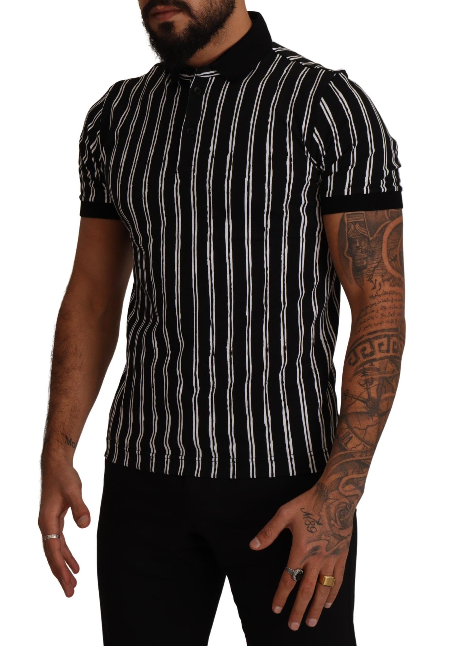 Dolce & Gabbana Elegant Striped Polo T-Shirt in Black IT44 / XS