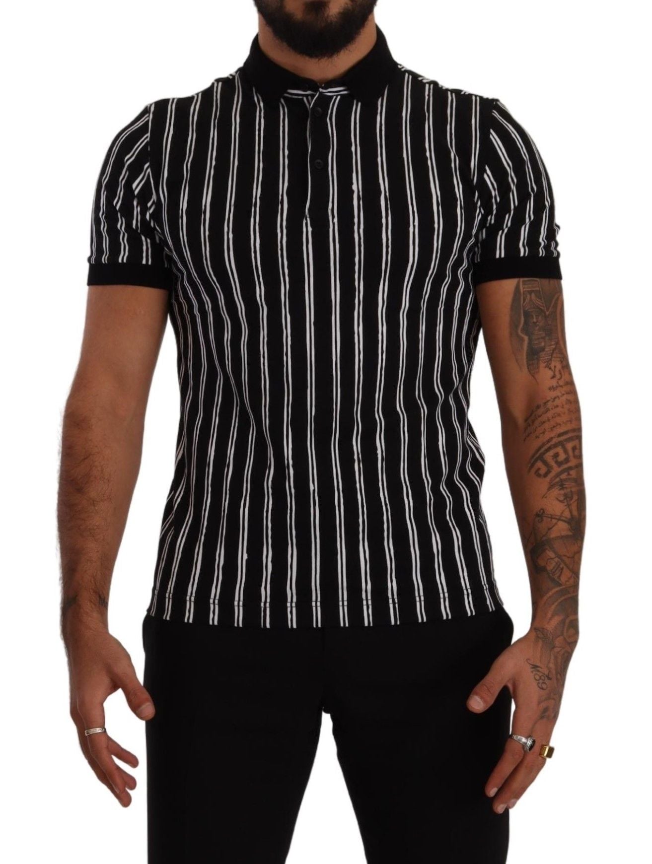 Dolce & Gabbana Elegant Striped Polo T-Shirt in Black IT44 / XS