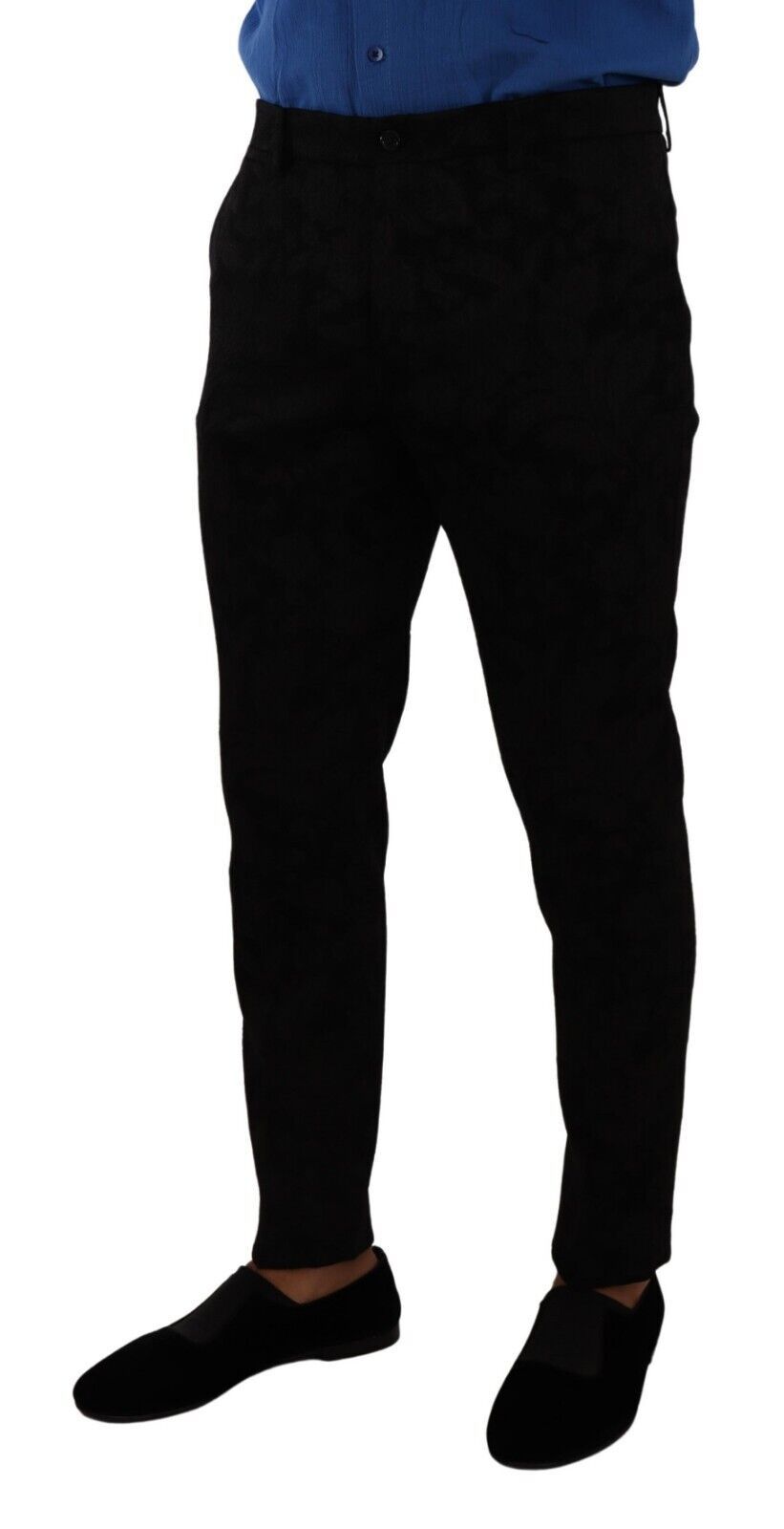 Dolce & Gabbana Elegant Slim Fit Dress Pants in Black Brocade IT48 / M