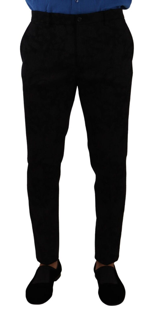 Dolce & Gabbana Elegant Slim Fit Dress Pants in Black Brocade IT48 / M