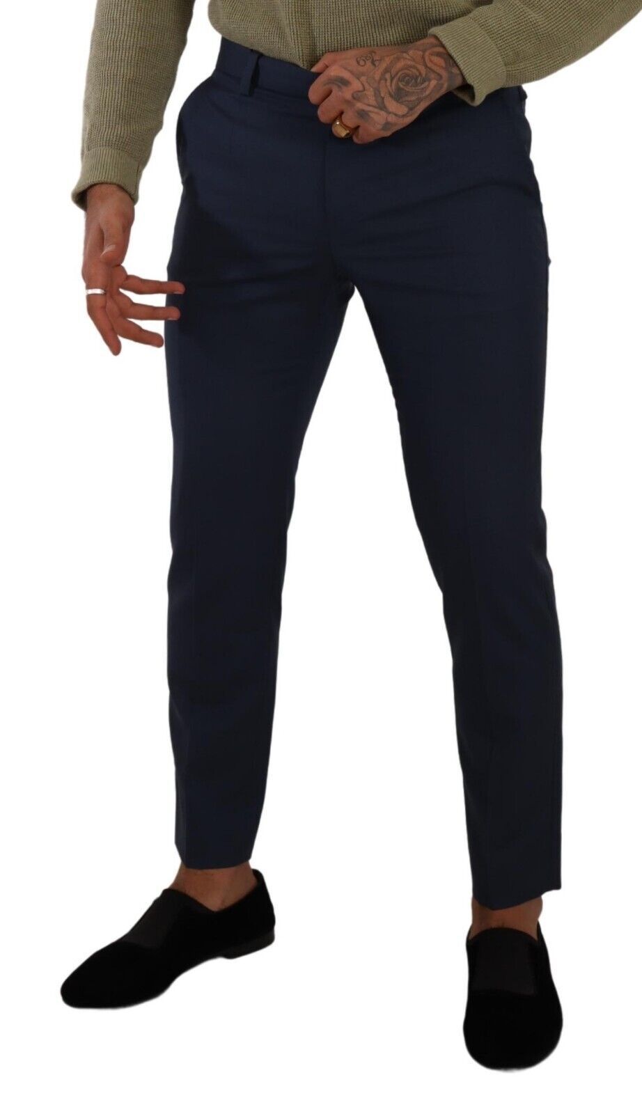 Dolce & Gabbana Elegant Dark Blue Slim-Fit Dress Pants IT48 / M