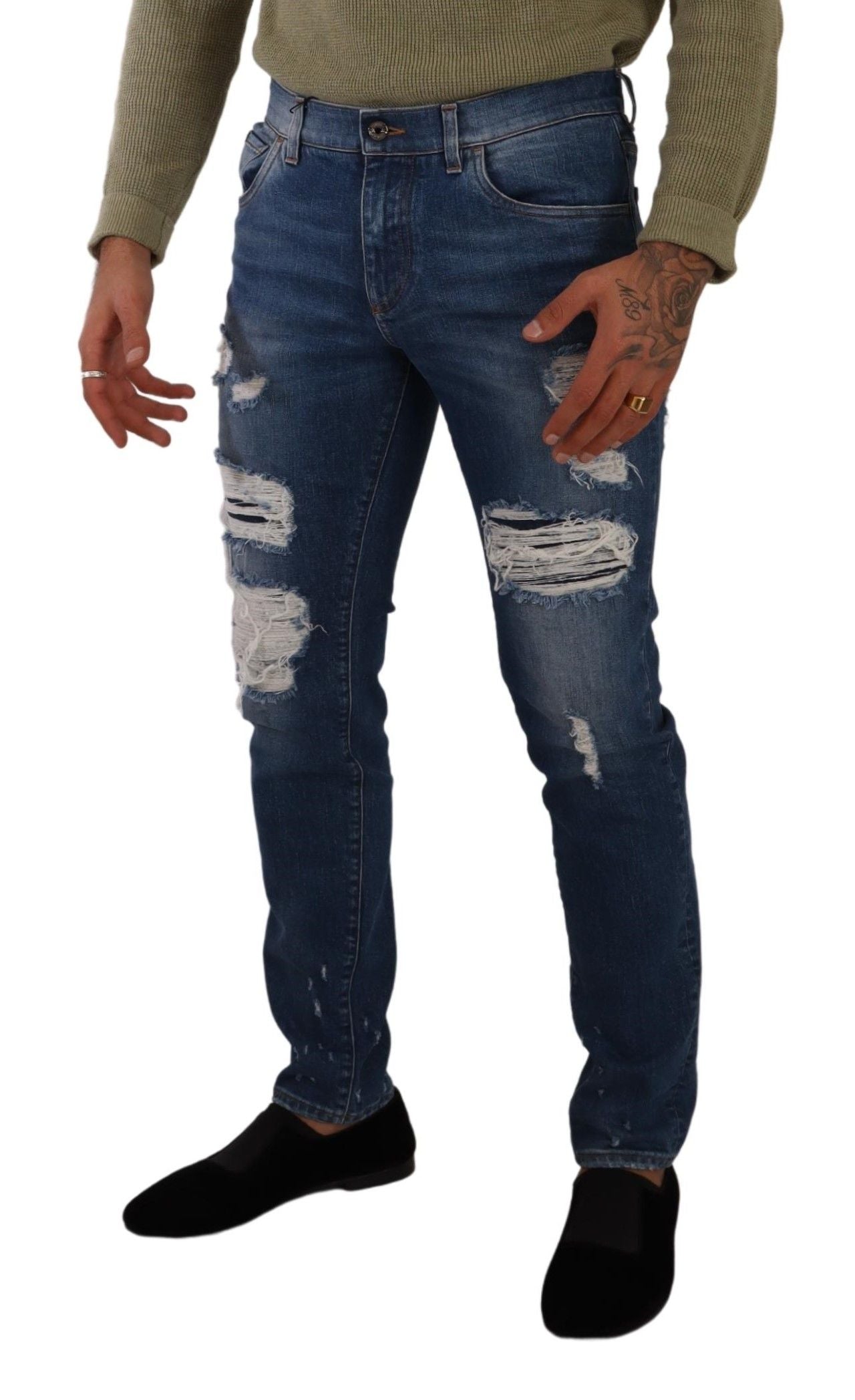 Dolce & Gabbana Elegant Distressed Slim Fit Denim Jeans IT48 / M