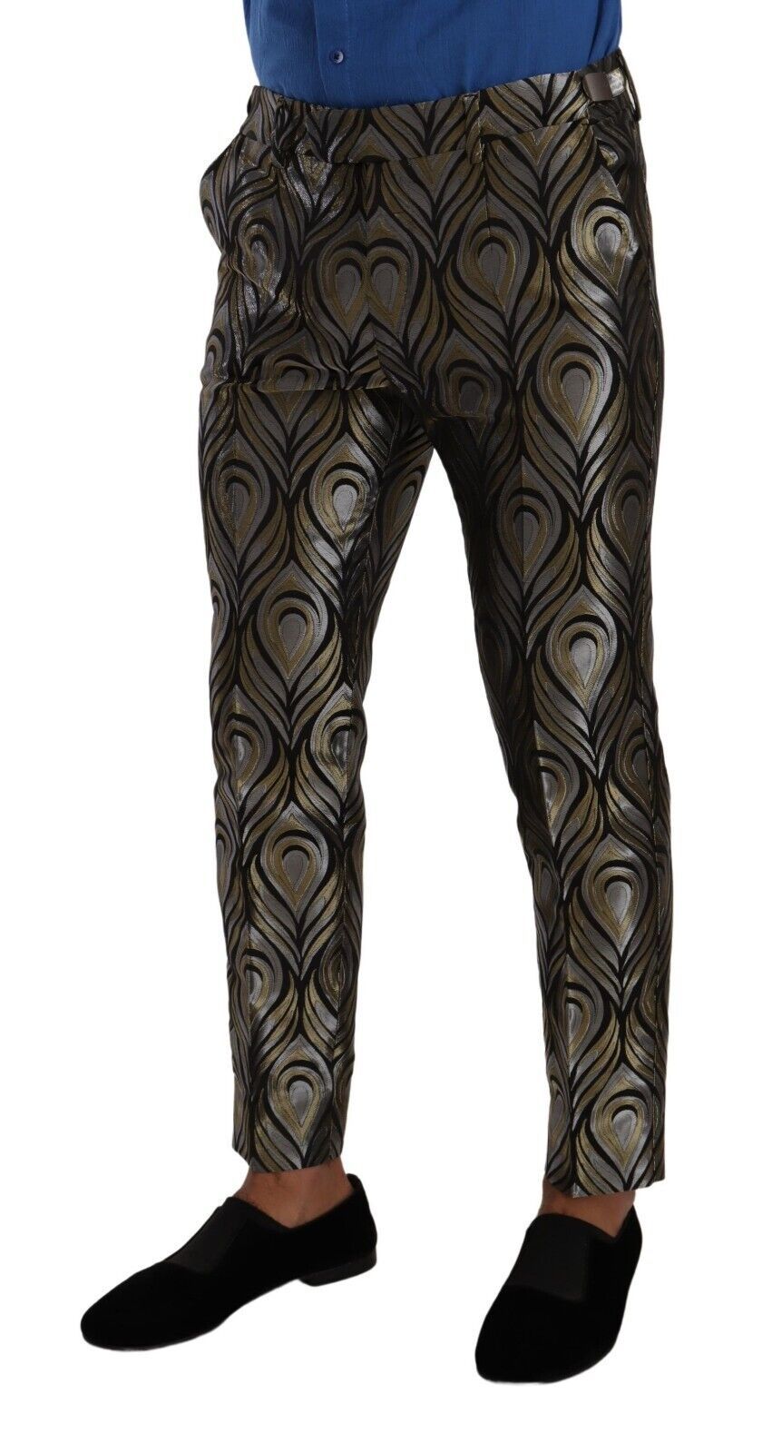 Dolce & Gabbana Elegant Slim Fit Metallic Dress Trousers IT48 / M