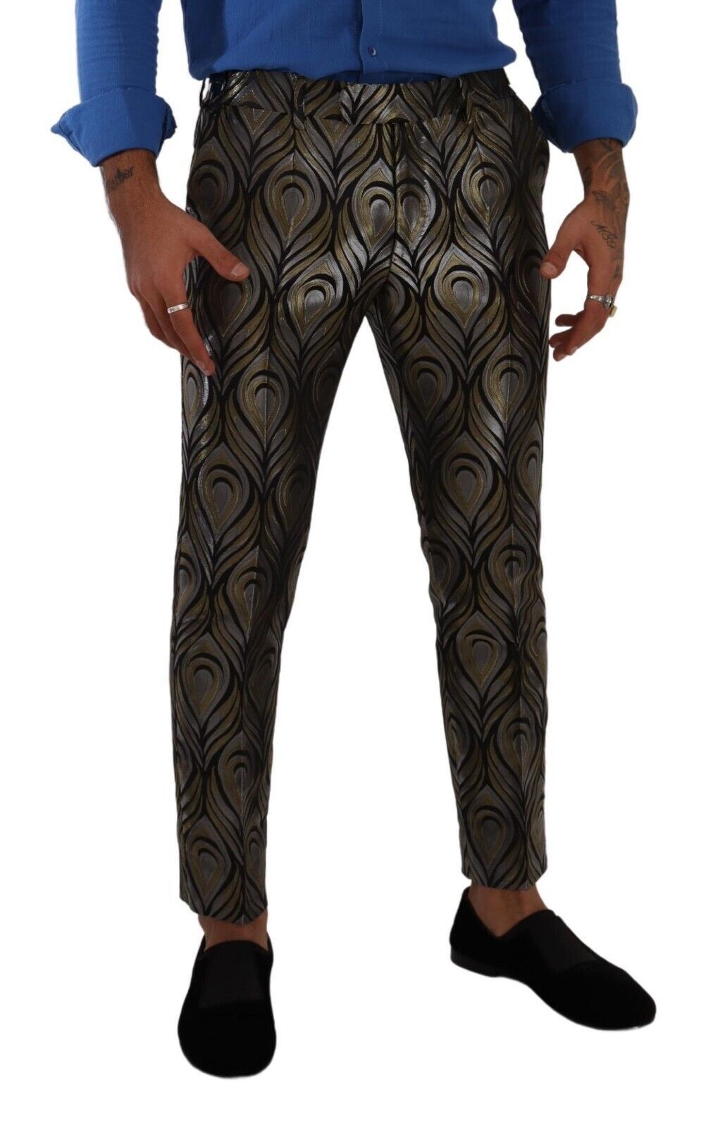 Dolce & Gabbana Elegant Slim Fit Metallic Dress Trousers IT48 / M