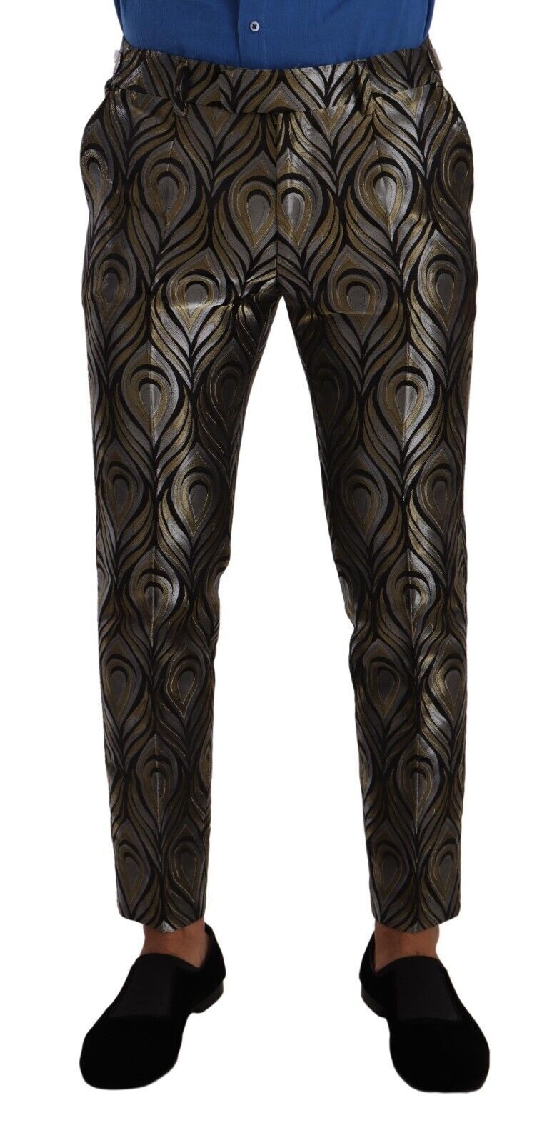 Dolce & Gabbana Elegant Slim Fit Metallic Dress Trousers IT48 / M