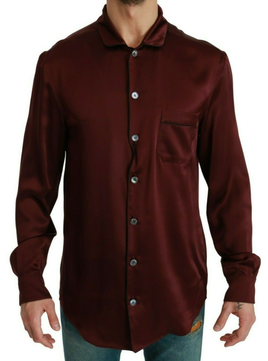 Dolce & Gabbana Bordeaux Silk Pajama-Inspired Shirt IT40 / M