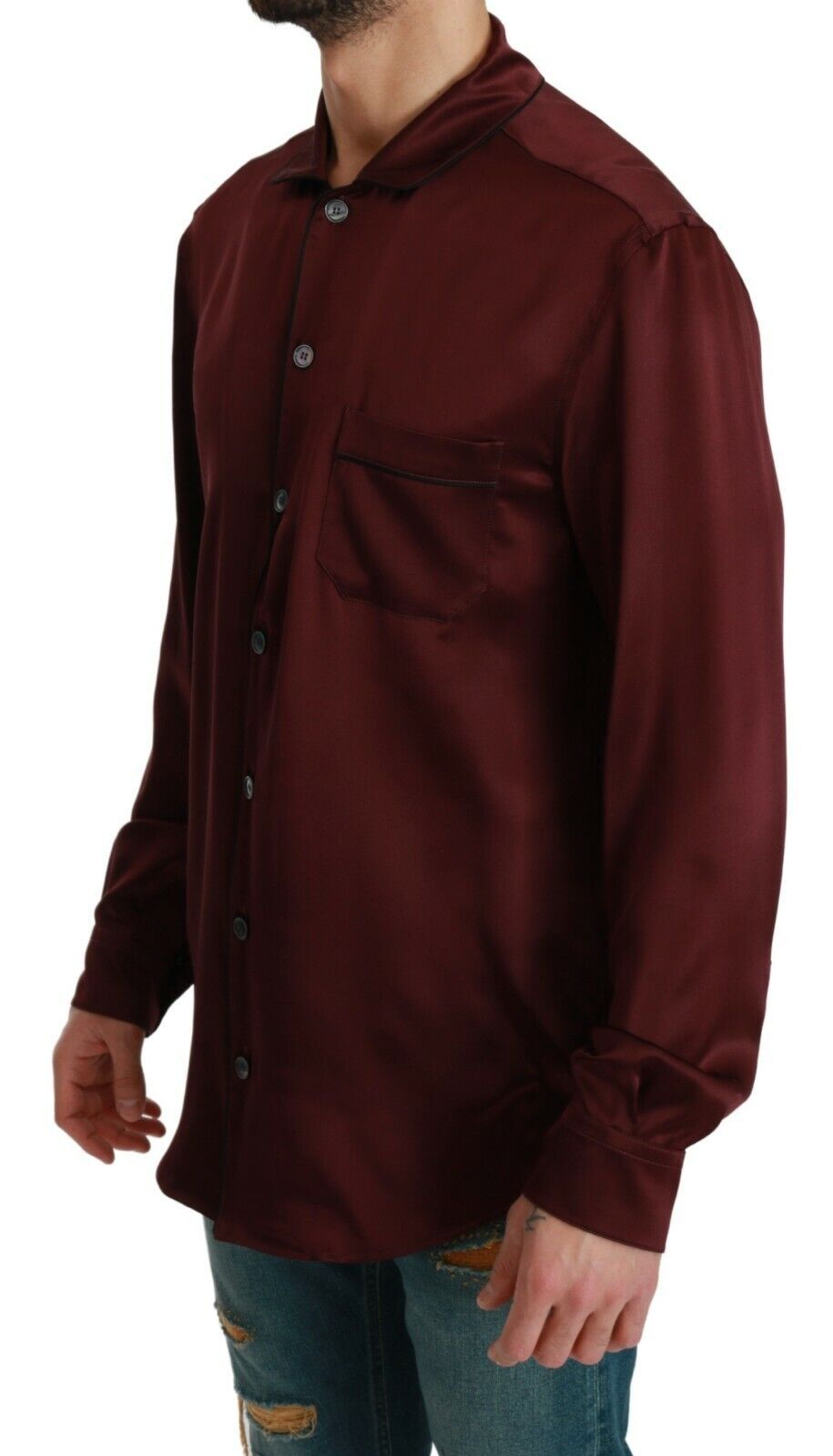 Dolce & Gabbana Bordeaux Silk Pajama-Inspired Shirt IT40 / M