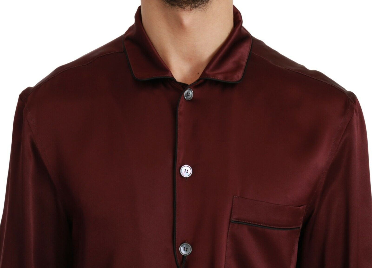 Dolce & Gabbana Bordeaux Silk Pajama-Inspired Shirt IT40 / M