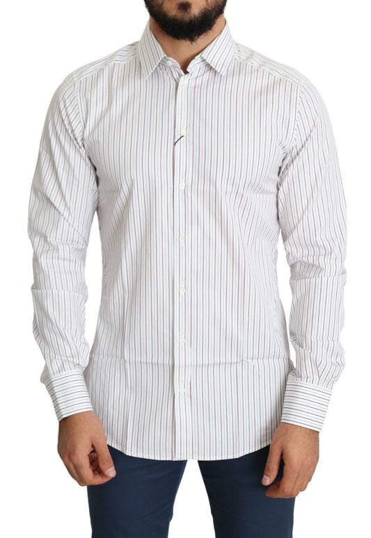 Dolce & Gabbana Elegant White Striped Cotton Dress Shirt IT40 | M